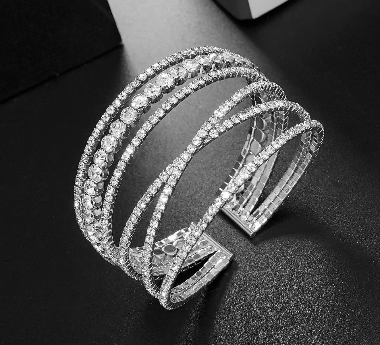 Rhinestone Bracelet for Women Multilayer Crystal Cuff Bracelet Strand Layered Bracelet