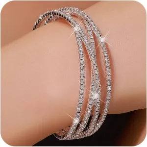 Rhinestone Cuff Bracelets for Women Dainty MultiLayer Stackable Bracelets 1920s Vintage Crystal Stretch Bracelet Valentine's Day Gifts