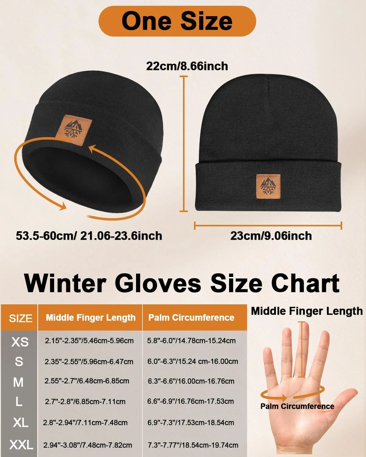 RIGWARL Soft Mens Hat and Winter Gloves Set for 32-50, Warm Hat and Waterproof Touchscreen Gloves for Men Women, Black