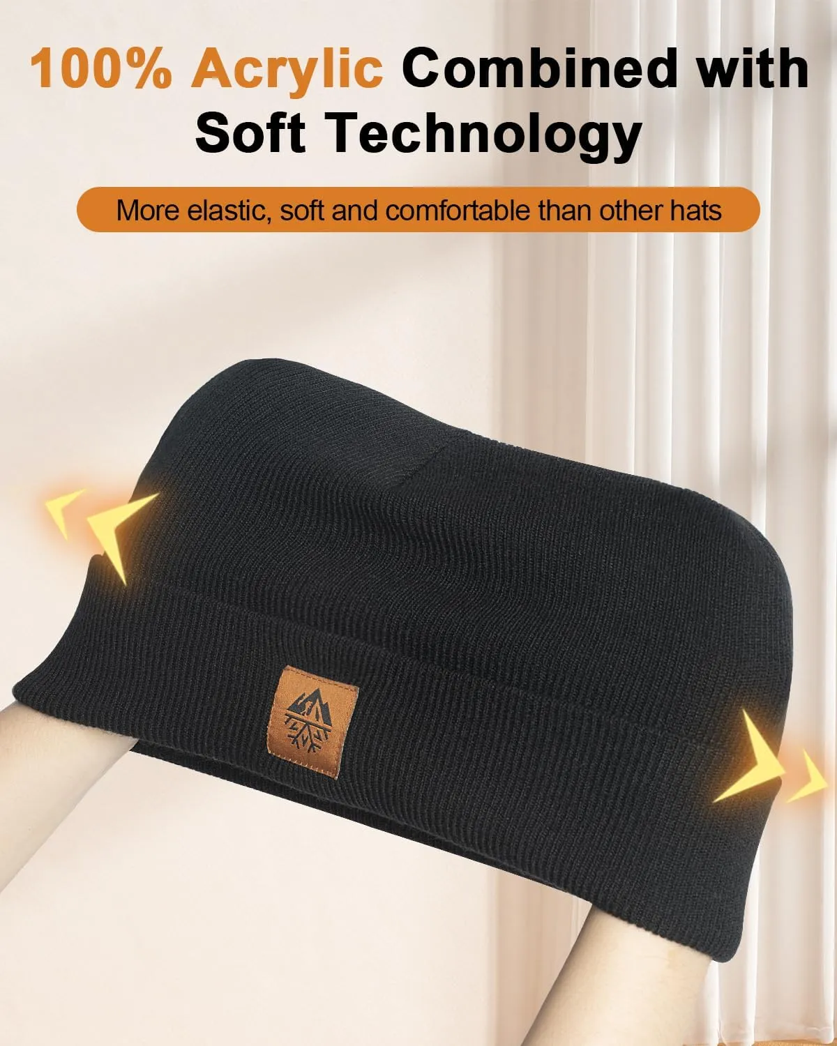 RIGWARL Soft Mens Hat and Winter Gloves Set for 32-50, Warm Hat and Waterproof Touchscreen Gloves for Men Women, Black