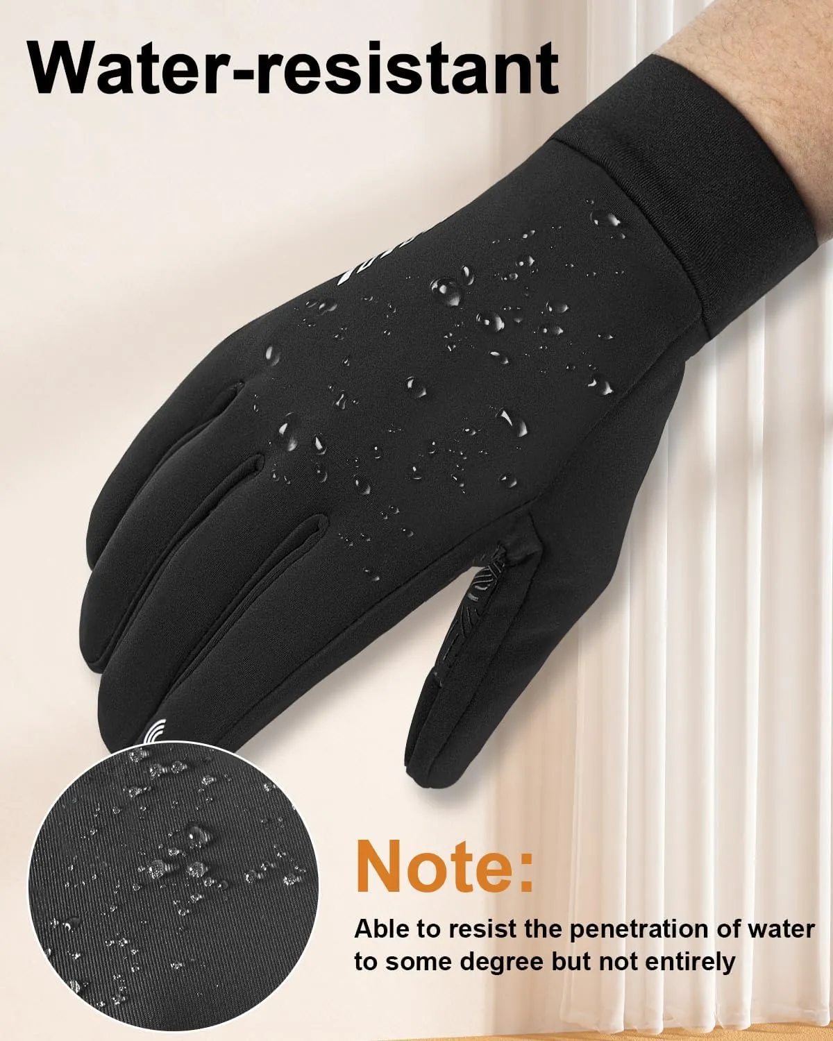 RIGWARL Soft Mens Hat and Winter Gloves Set for 32-50, Warm Hat and Waterproof Touchscreen Gloves for Men Women, Black