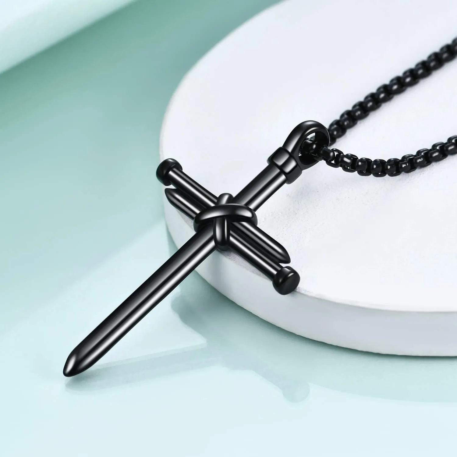 Rnivida Men's Nail Cross Necklace Stainless Steel Cross Pendant Necklace Christian Jewelry Gift for Men