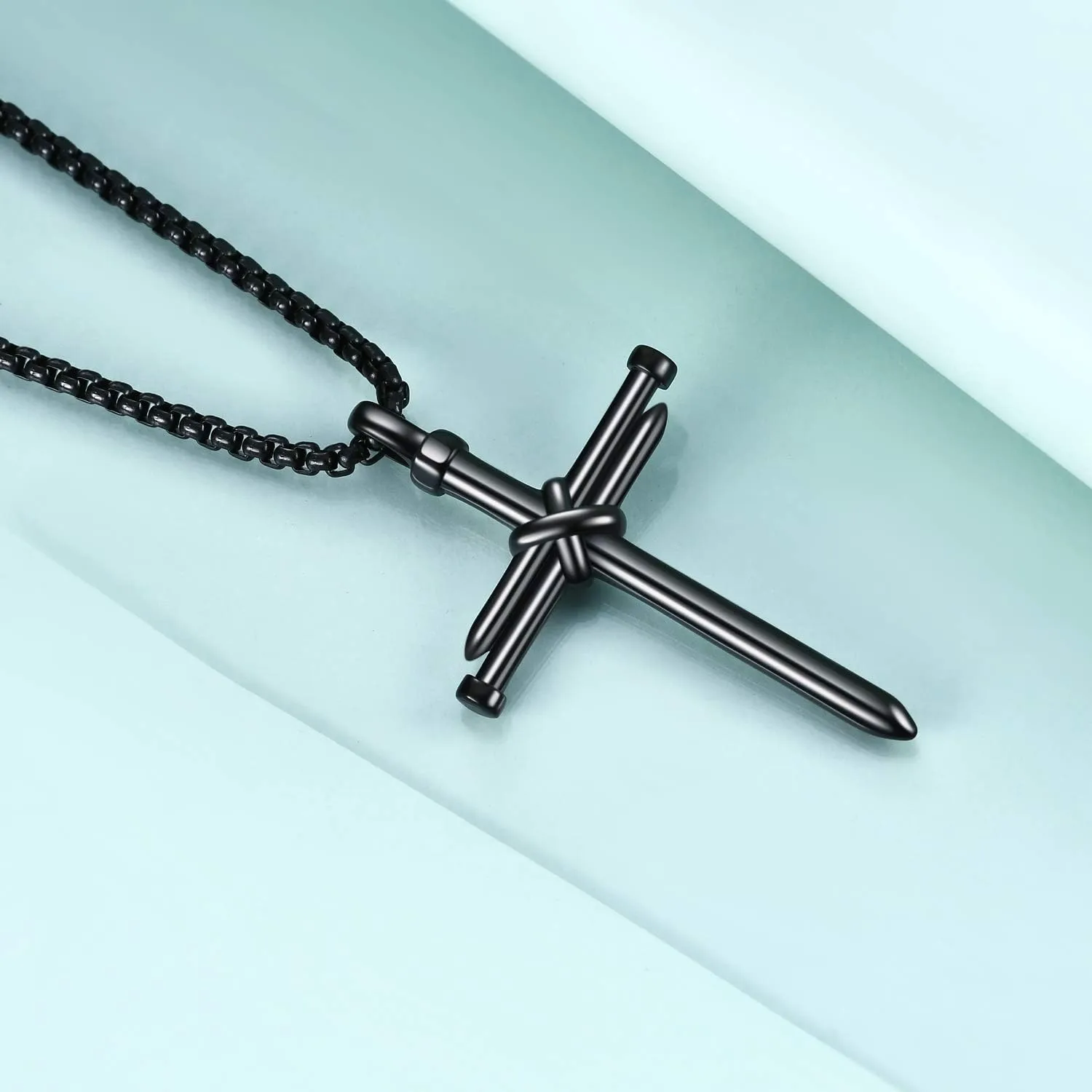 Rnivida Men's Nail Cross Necklace Stainless Steel Cross Pendant Necklace Christian Jewelry Gift for Men