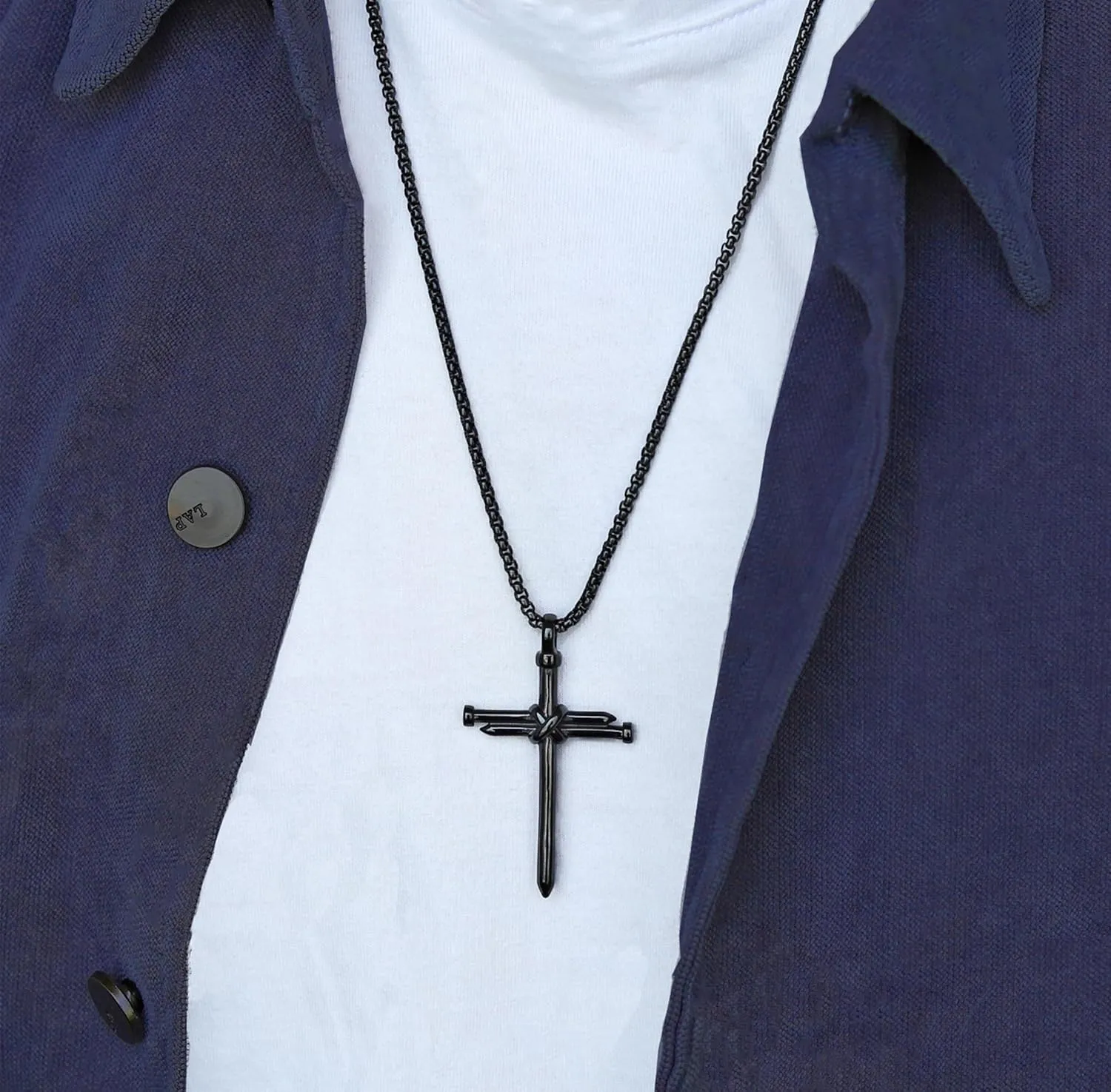 Rnivida Men's Nail Cross Necklace Stainless Steel Cross Pendant Necklace Christian Jewelry Gift for Men