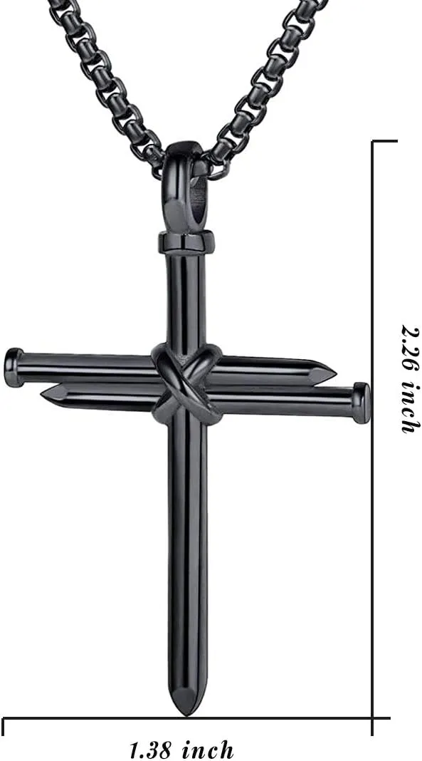 Rnivida Men's Nail Cross Necklace Stainless Steel Cross Pendant Necklace Christian Jewelry Gift for Men