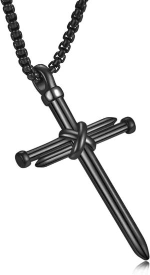 Rnivida Men's Nail Cross Necklace Stainless Steel Cross Pendant Necklace Christian Jewelry Gift for Men