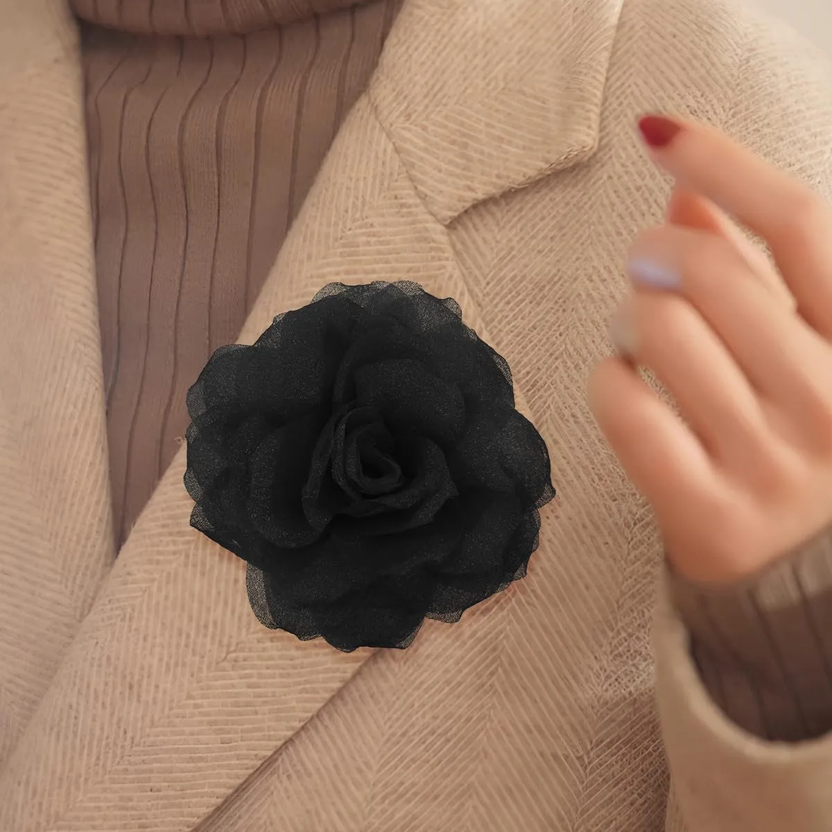 Rose Flower Brooches and Pins for Women | Black Brooches for Women with Hair Clip | Hair Pins for Women & Flower Clips for Hair | Lapel Pins for Women | Hat Pins for Women, Rose Pin 4.3 Inches, Black