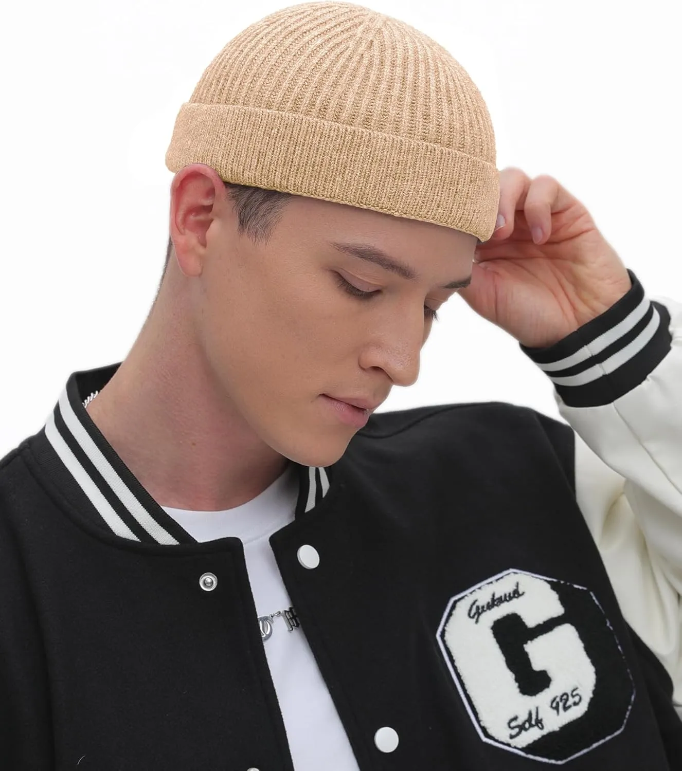 ROYBENS Swag Wool Short Fisherman Beanie for Men Women, Knit Cuff Trawler Beanie Watch Hat, Soft Spring Fall Skull Cap Unisex