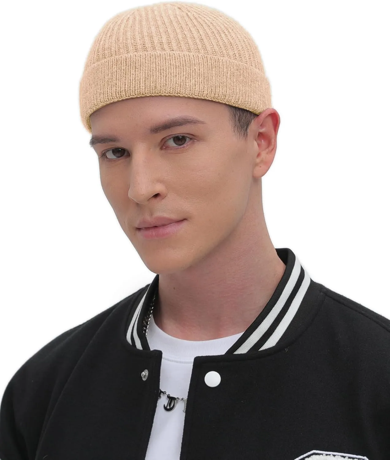 ROYBENS Swag Wool Short Fisherman Beanie for Men Women, Knit Cuff Trawler Beanie Watch Hat, Soft Spring Fall Skull Cap Unisex