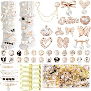RQAYE 80pcs Junk Socks Charms Kit, Brooches and Pins for Women,Gold Shoe Charms,Shoe Charms for Sneakers, Safety Pin,Sock Charms Kit Bulk for Hat ClothesSock Jewelry Charms