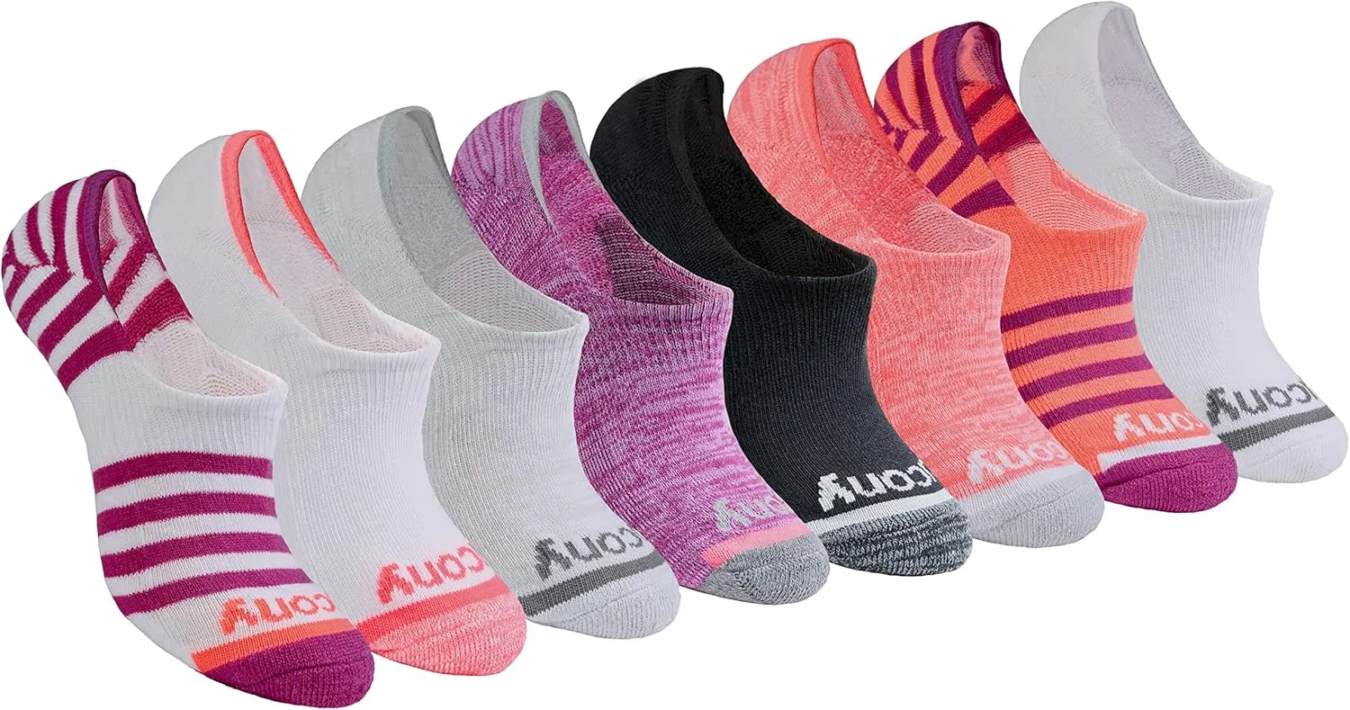 Saucony Women's No Show Cushioned Invisible Liner Socks, Available in S-L (8, 16 Pairs)