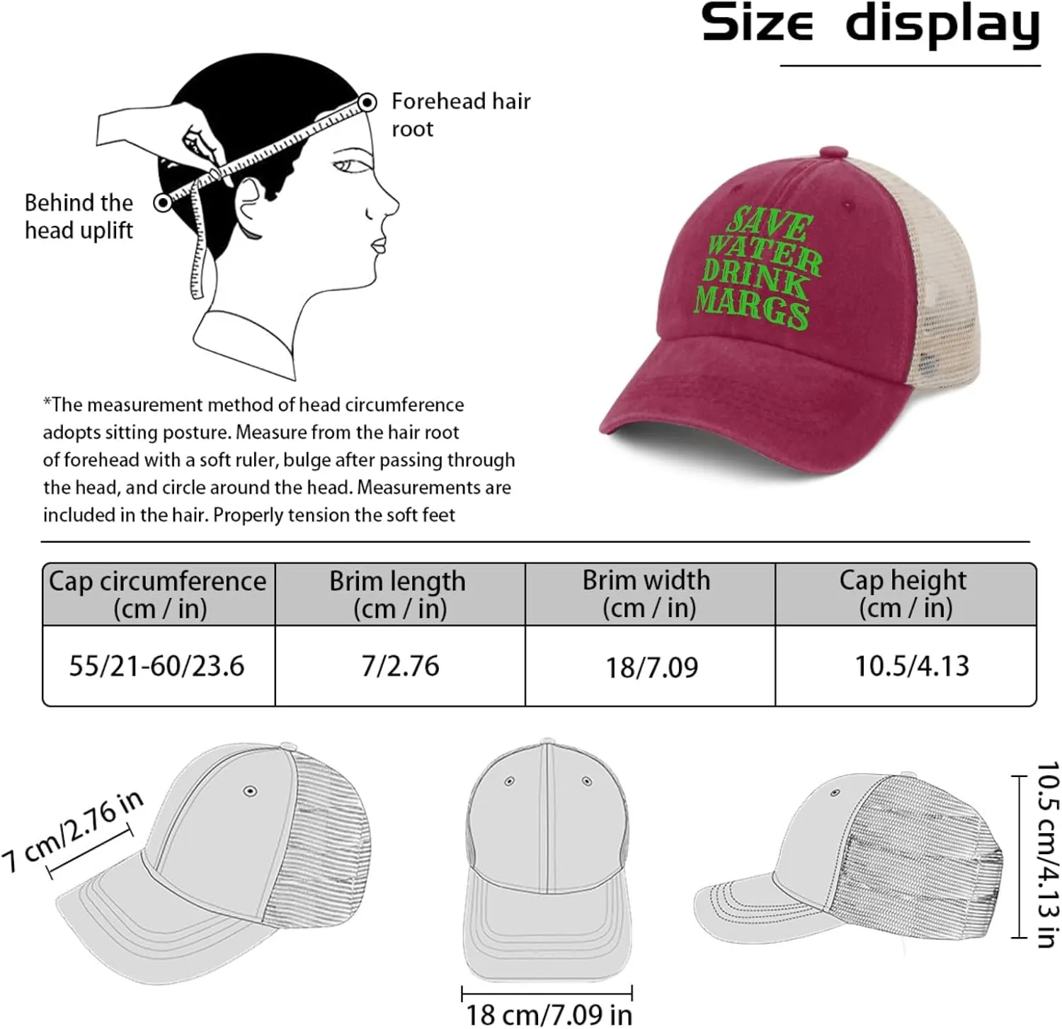 Save Water Drink Margs Trucker Hat Men Funny Mesh Cap for Summer