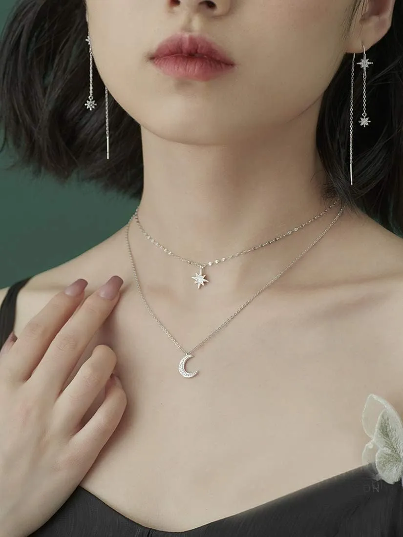 SLUYNZ 925 Sterling Silver Layered Necklace Chain Star Moon Choker Necklace for Women Layering Chain Choker