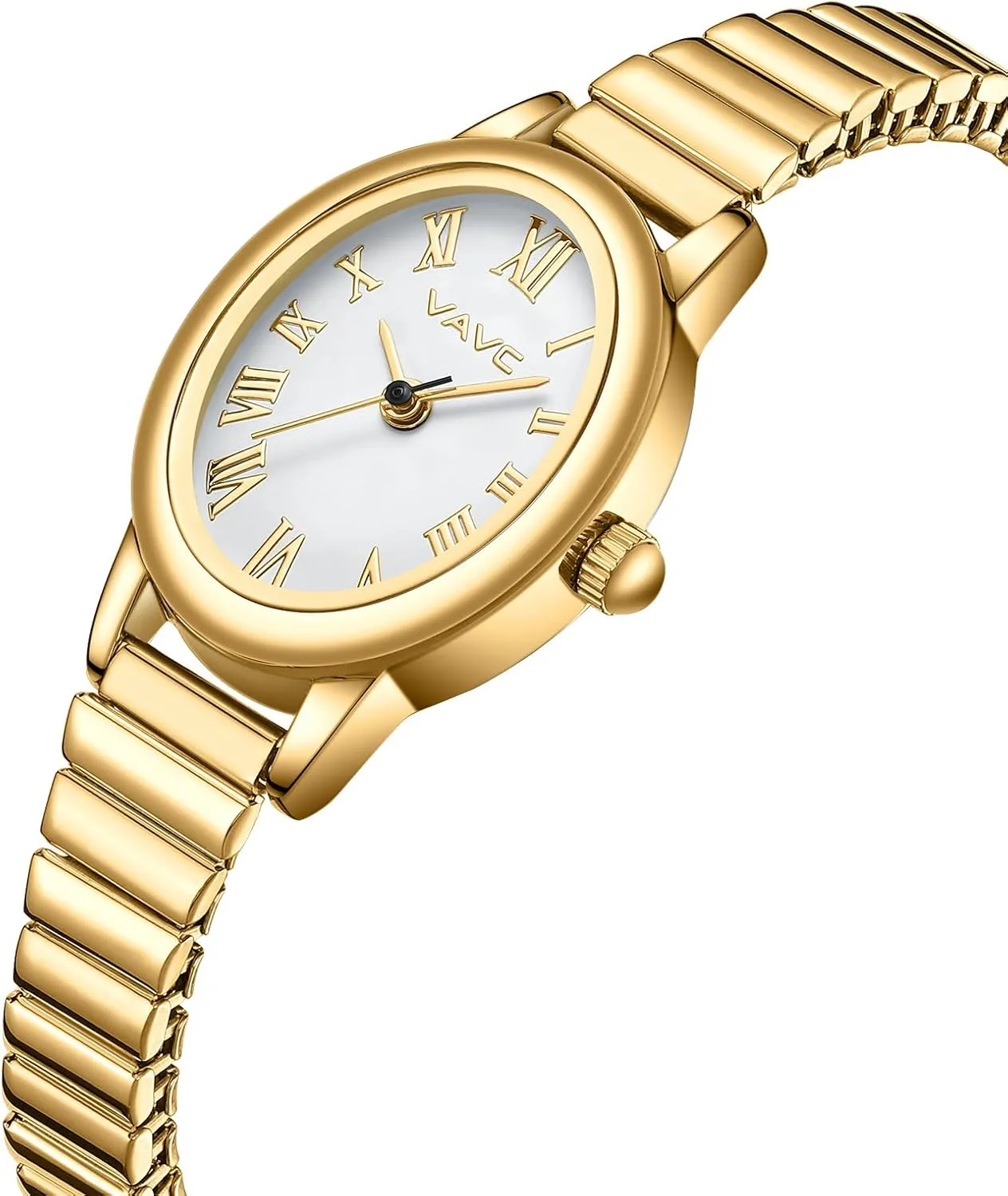 Small Gold Watches for Women,Analog Womens Watch with Stainless Steel Expansion Band,Oval Case Roman Dial,Water Resistant