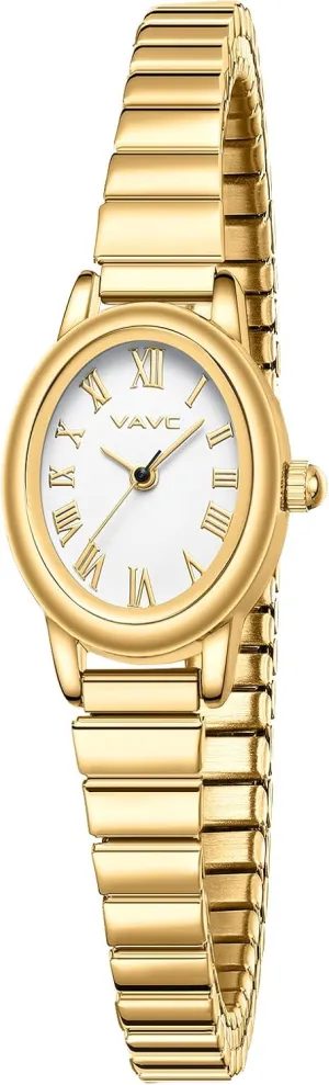 Small Gold Watches for Women,Analog Womens Watch with Stainless Steel Expansion Band,Oval Case Roman Dial,Water Resistant