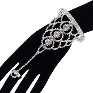 Sparkling Rhinestone Slave Bracelet with Finger Ring Bridal Luxury Crystal Harness Bangle Chain Wedding Prom Hand Accessories for Women