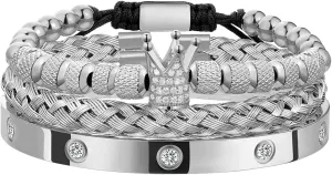 Stainless Steel Bracelets for Men Gold Roman Numeral Bangle Bracelet Adjustable Cuff Bracelet Twisted Cable Bracelet Luxury Roman Royal Crown Charm Jewelry Gifts