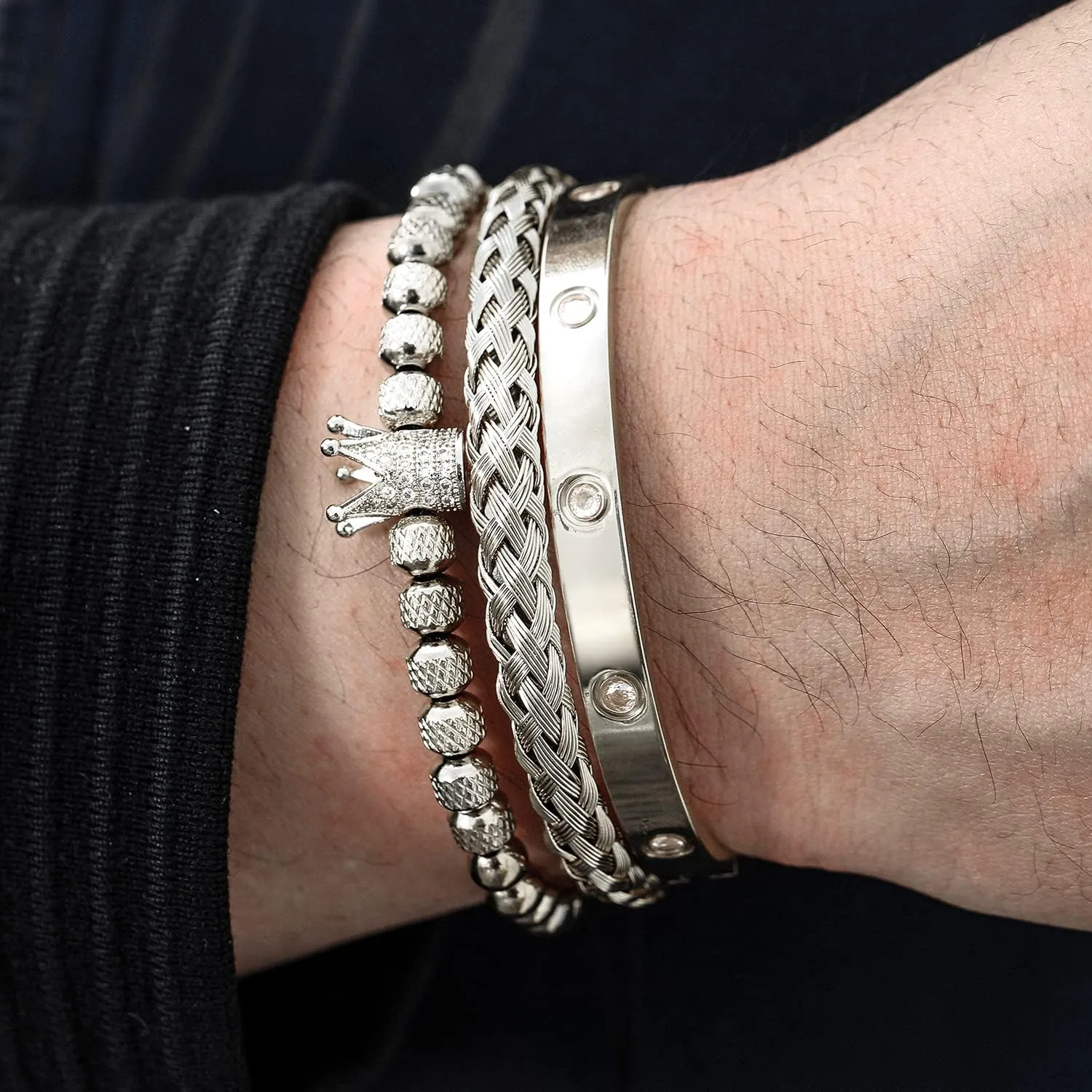 Stainless Steel Bracelets for Men Gold Roman Numeral Bangle Bracelet Adjustable Cuff Bracelet Twisted Cable Bracelet Luxury Roman Royal Crown Charm Jewelry Gifts