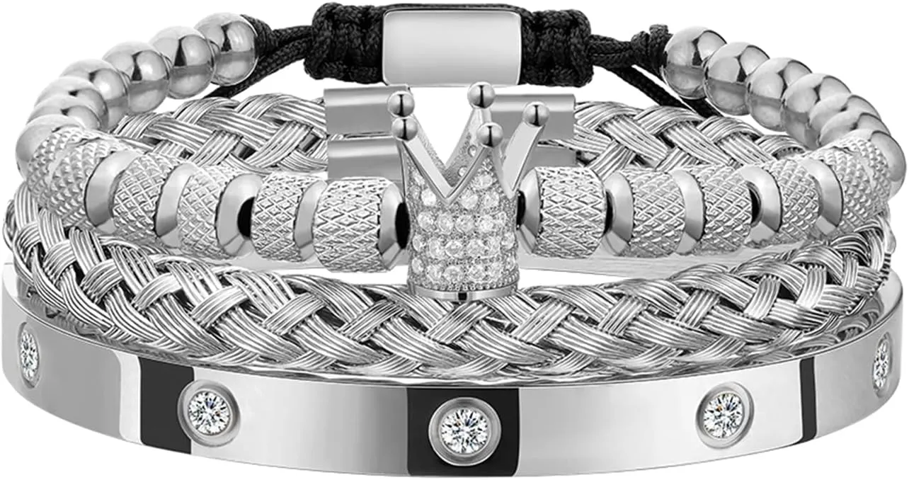Stainless Steel Bracelets for Men Gold Roman Numeral Bangle Bracelet Adjustable Cuff Bracelet Twisted Cable Bracelet Luxury Roman Royal Crown Charm Jewelry Gifts