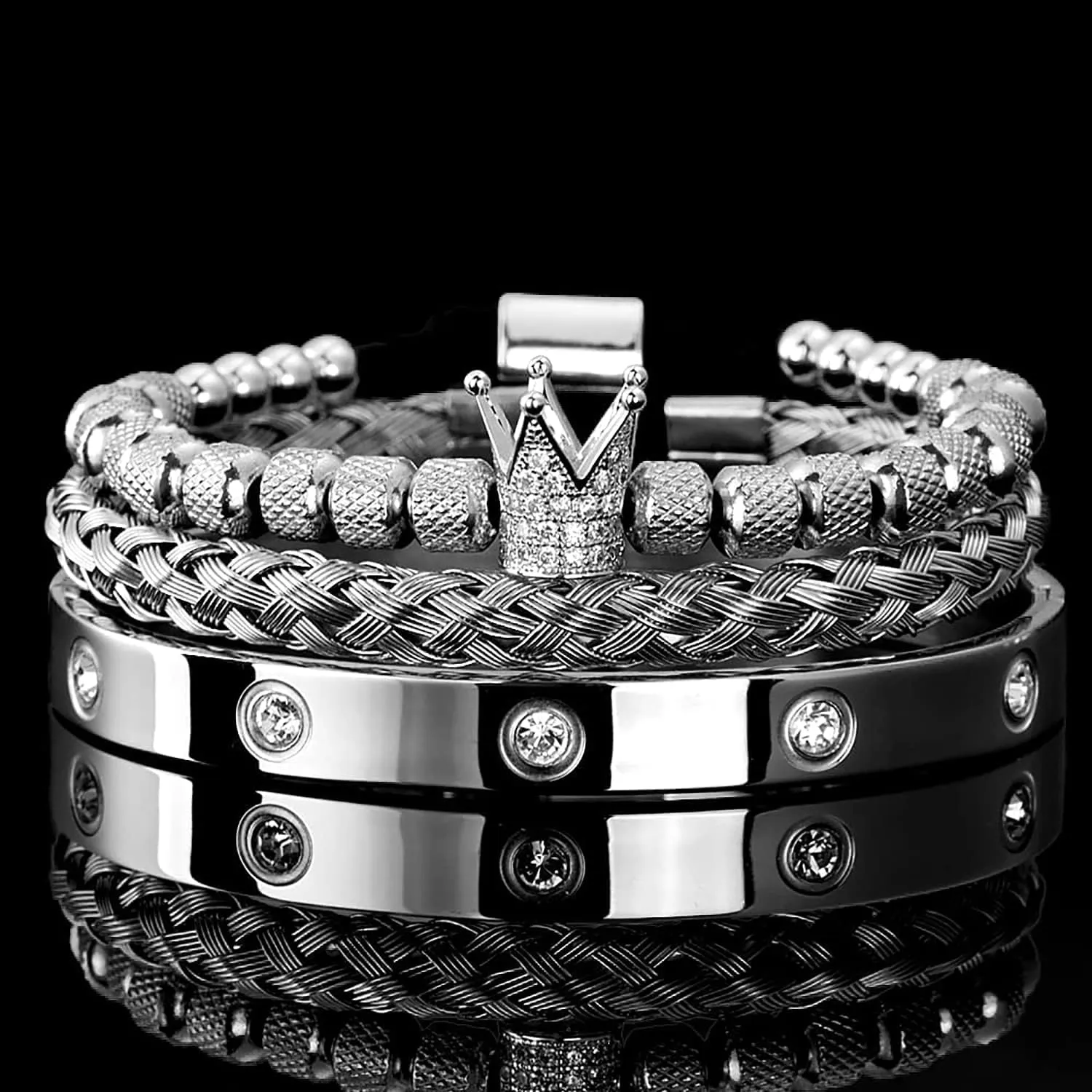 Stainless Steel Bracelets for Men Gold Roman Numeral Bangle Bracelet Adjustable Cuff Bracelet Twisted Cable Bracelet Luxury Roman Royal Crown Charm Jewelry Gifts