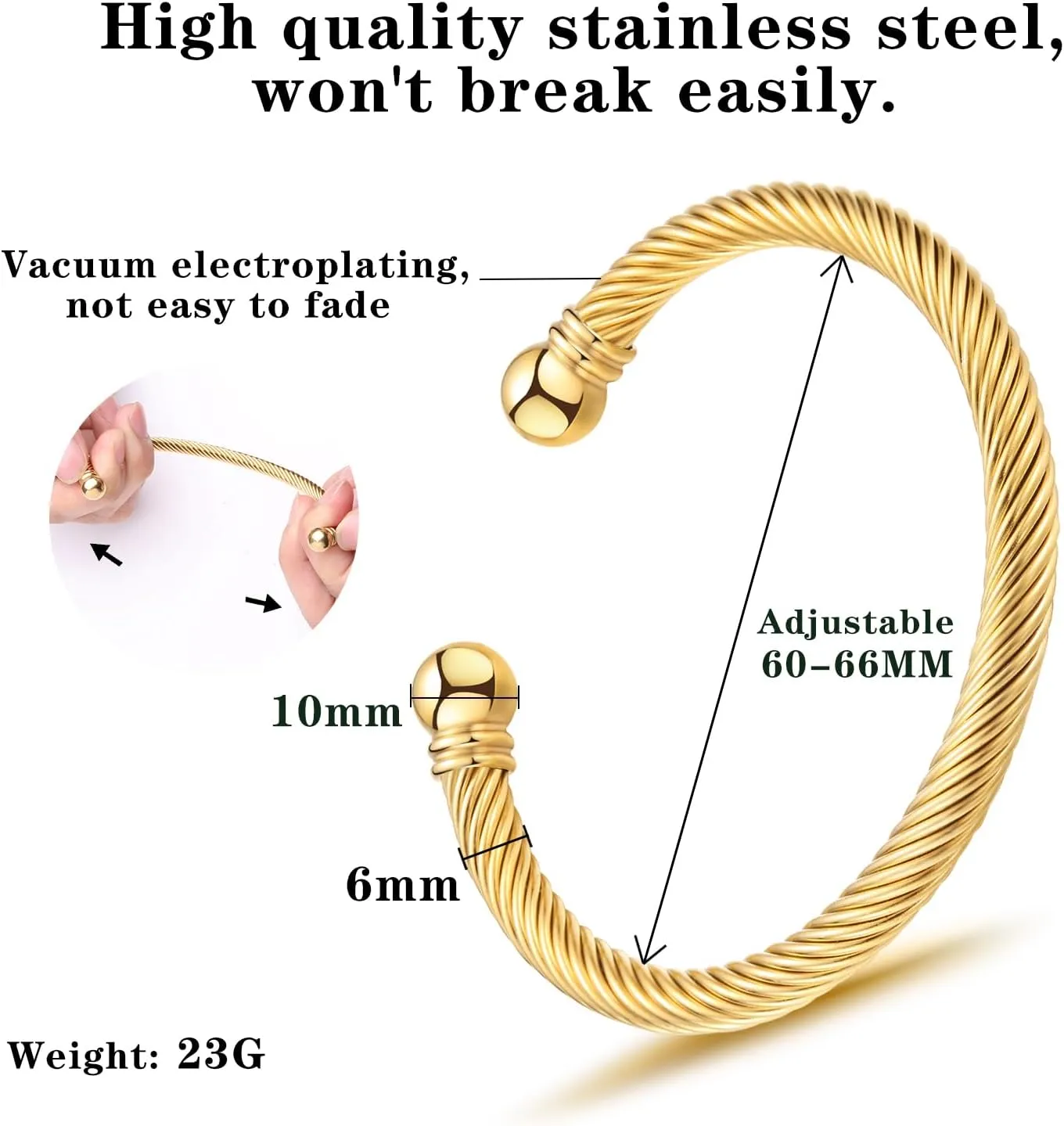Stainless Steel Twisted Cable Wire Bracelets Adjustable Open Cuff Bangle Bracelet Vintage Jewelry Gift for Women