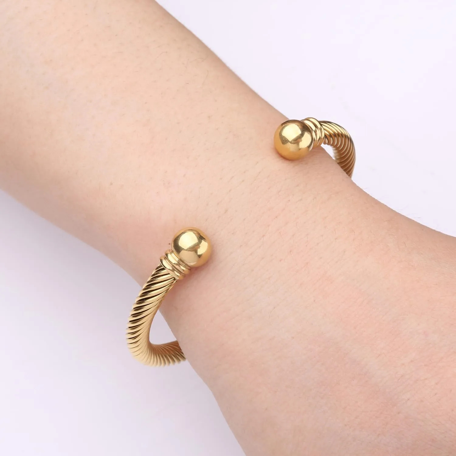 Stainless Steel Twisted Cable Wire Bracelets Adjustable Open Cuff Bangle Bracelet Vintage Jewelry Gift for Women