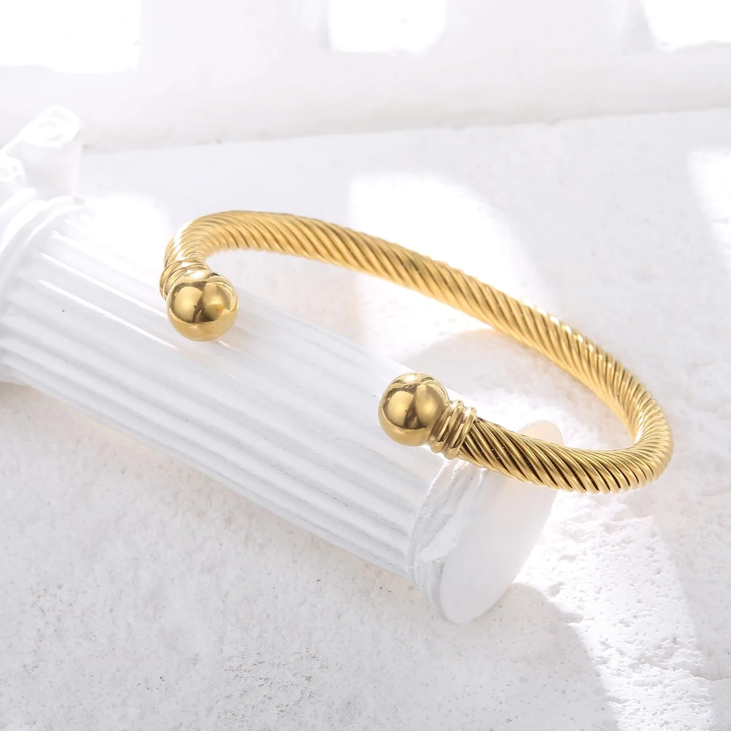 Stainless Steel Twisted Cable Wire Bracelets Adjustable Open Cuff Bangle Bracelet Vintage Jewelry Gift for Women