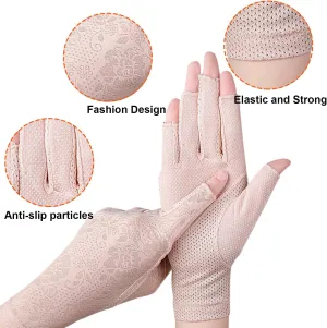 Sunblock-Fingerless-Gloves for Women - Non-Slip UV Protection Driving Gloves for Outdoor Cycling