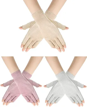 Sunblock Fingerless Gloves Non-slip UV Protection Driving Gloves Summer Outdoor Mittens for Women Girls