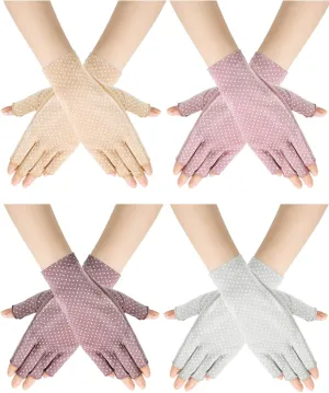 Sunblock Fingerless Gloves Non-slip UV Protection Driving Gloves Summer Outdoor Mittens for Women Girls