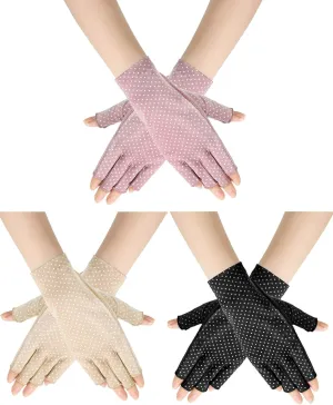 Sunblock Fingerless Gloves Non-slip UV Protection Driving Gloves Summer Outdoor Mittens for Women Girls