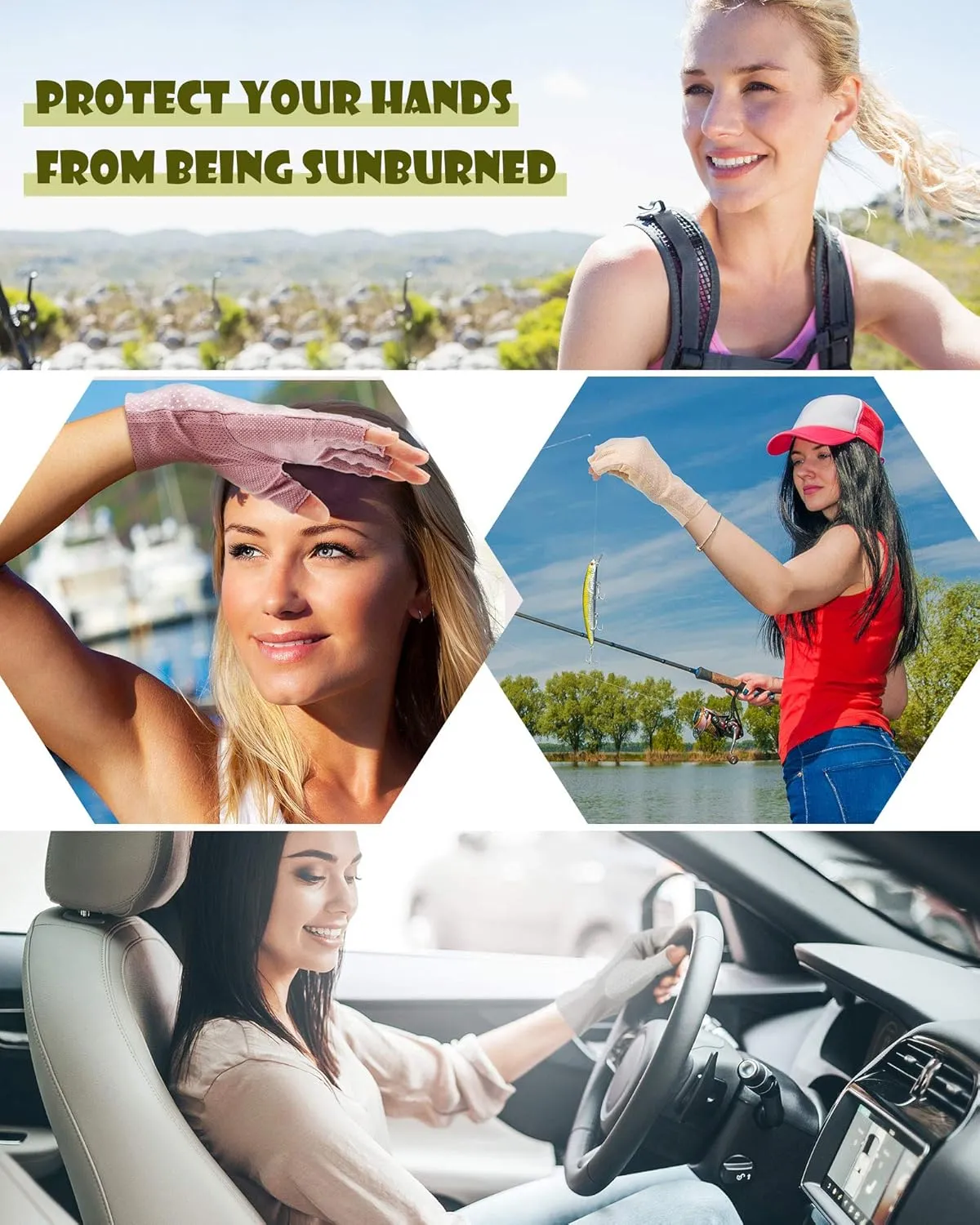 Sunblock Fingerless Gloves Non-slip UV Protection Driving Gloves Summer Outdoor Mittens for Women Girls