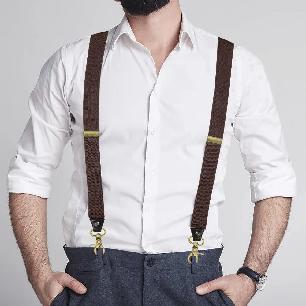 Suspenders for Men, Adjustable Suspenders Gold Clip with Elastic Straps Y-Back Construction Heavy Duty for Work