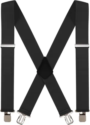 Suspenders for Men with Heavy Duty Clip, 2" Wide Men's Suspenders for Work X-Back Suspenders Ideal for Seniors Fathers Husbands (Black)