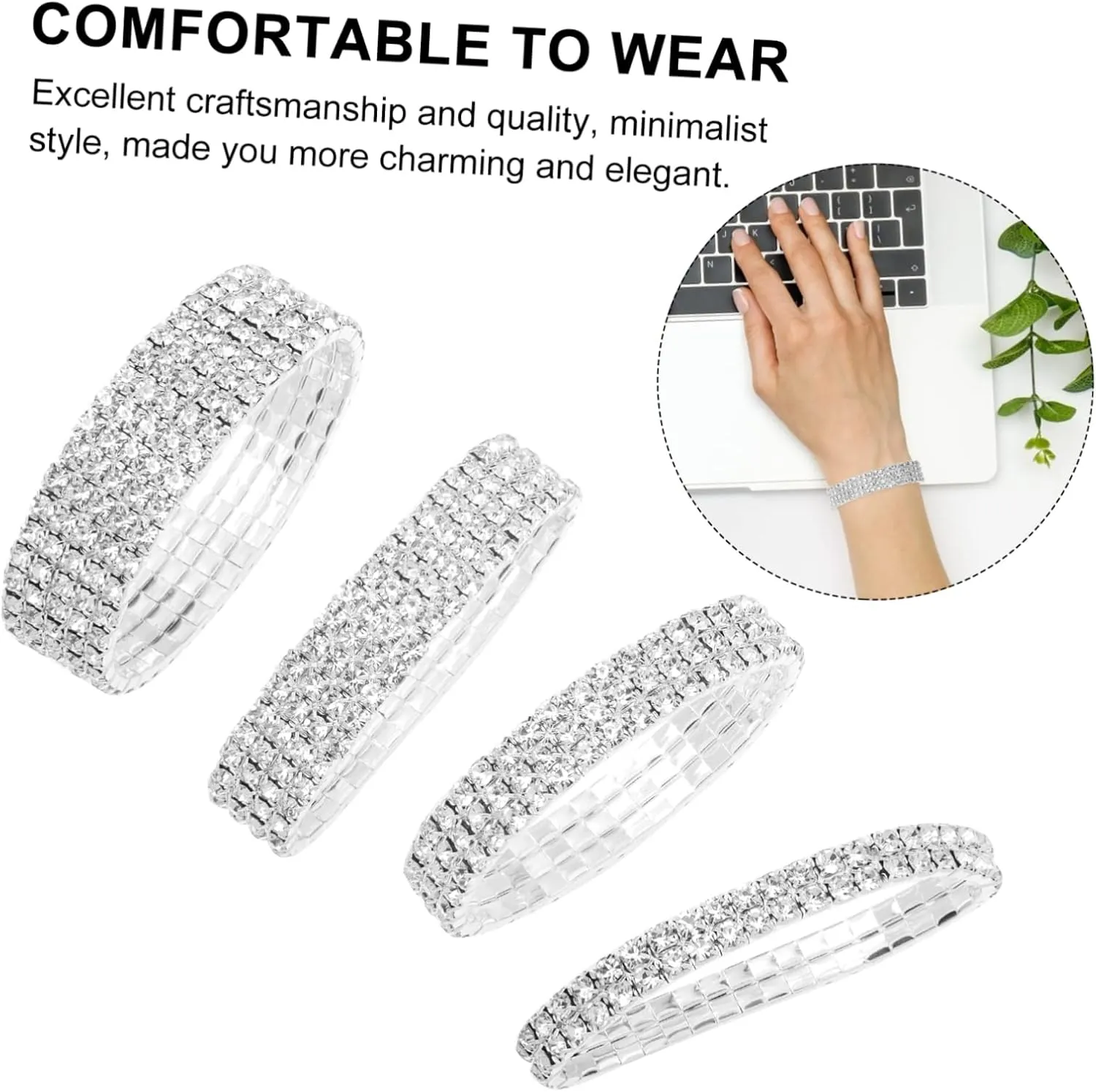 TENDYCOCO Stretch Diamond Bracelet Crystals Bracelet Rhinestone Stretch Bracelet Wedding Tennis Bracelet