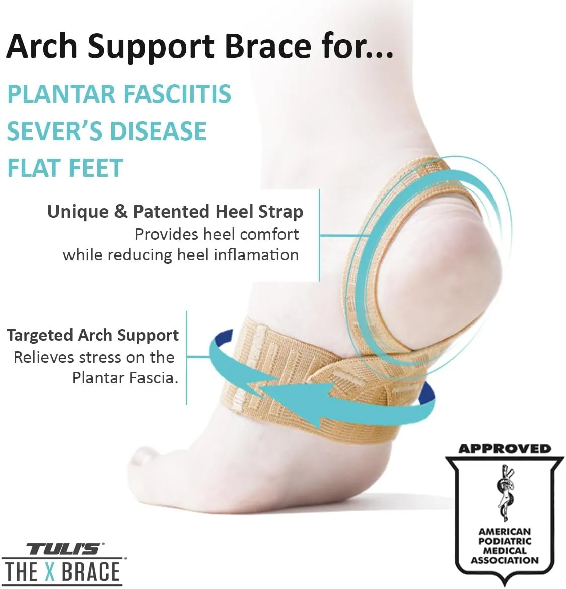 Tuli's X Brace, Arch Support Brace and Compression for Sever's Disease, Plantar Fasciitis, Heel Pain, Flat Feet, Fallen Arches, and Over-Pronation, 1 Pair, X-Small