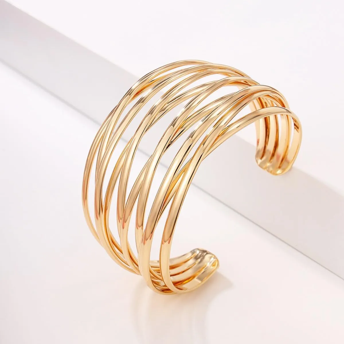 Twisted Cuff Bangle Bracelet for Women Trendy Multi-layer Wire Warp Bangle Bracelet Adjustable Wide Open Chunky Cuff Bracelet, Gold & Rose Gold & Silver