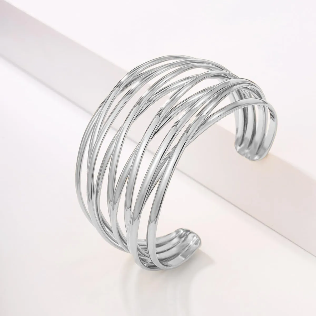 Twisted Cuff Bangle Bracelet for Women Trendy Multi-layer Wire Warp Bangle Bracelet Adjustable Wide Open Chunky Cuff Bracelet, Gold & Rose Gold & Silver