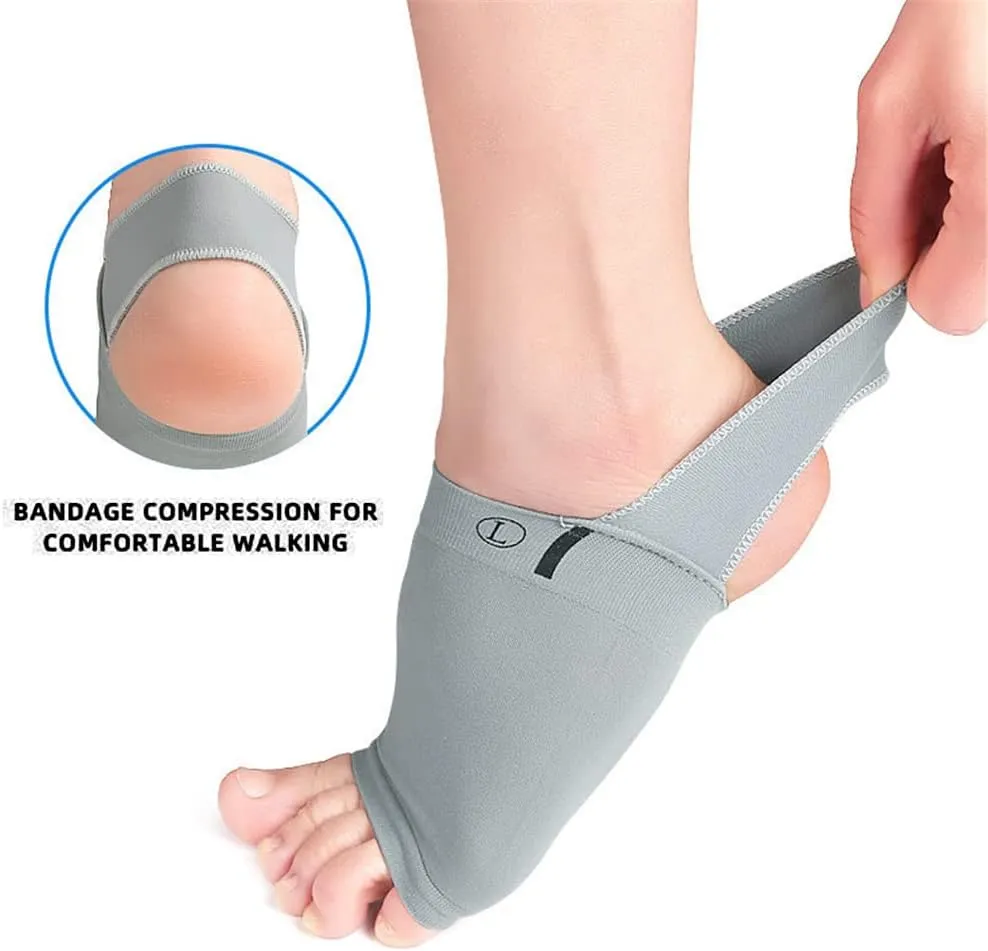 Upgrade Metatarsal Compression Arch Support Sleeves with Gel Pad Inside - Arch Support Brace for Flat Foot & Plantar Fasciitis Pain Relief - Women & Men - 1 Pair (Gray)