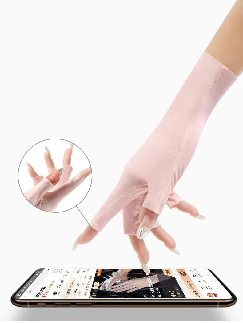 Utaly Women Sunblock Fingerless Gloves Non-Slip UV Protection Driving Riding Summer Outdoor Gloves for Women Girls