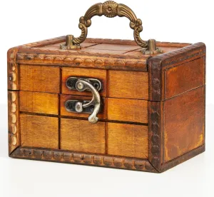 Vintage Wooden Jewelry Boxes, Retro Handmade Decorative Treasure Trinket Chests Storage Organizer, Wood Gift Holder Case Box for Ring Earrings Necklace Keepsake Ceremony Ladies 4.7" (Brown)