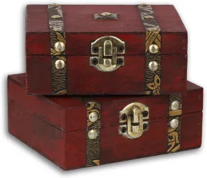 Vintage Wooden Jewelry Boxes, Retro Handmade Decorative Treasure Trinket Chests Storage Organizer, Wood Gift Holder Case Box for Ring Earrings Necklace Keepsake Ceremony Ladies Women (Dark Red)