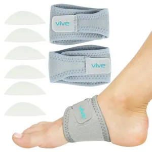 Vive Foot Arch Support Brace (Pair) - Wrap Corrector for Flat Foot, Plantar Fasciitis, Pain Relief, Fallen Arches - Compression Sleeve Strap for Feet - Gel Bands Inserts For Women & Men - Insert for Under Socks
