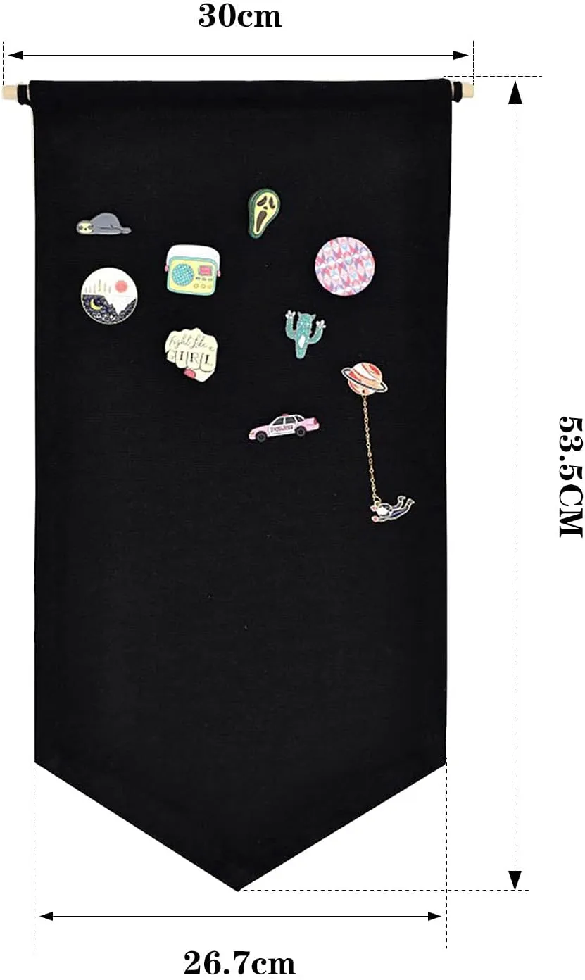Wall Hanging Brooch Jewelry Storage Case Canvas Display Stand Enamel Pin Display Banner Holder Earrings Necklace Glitter Pin Collection Organizer (Black White)