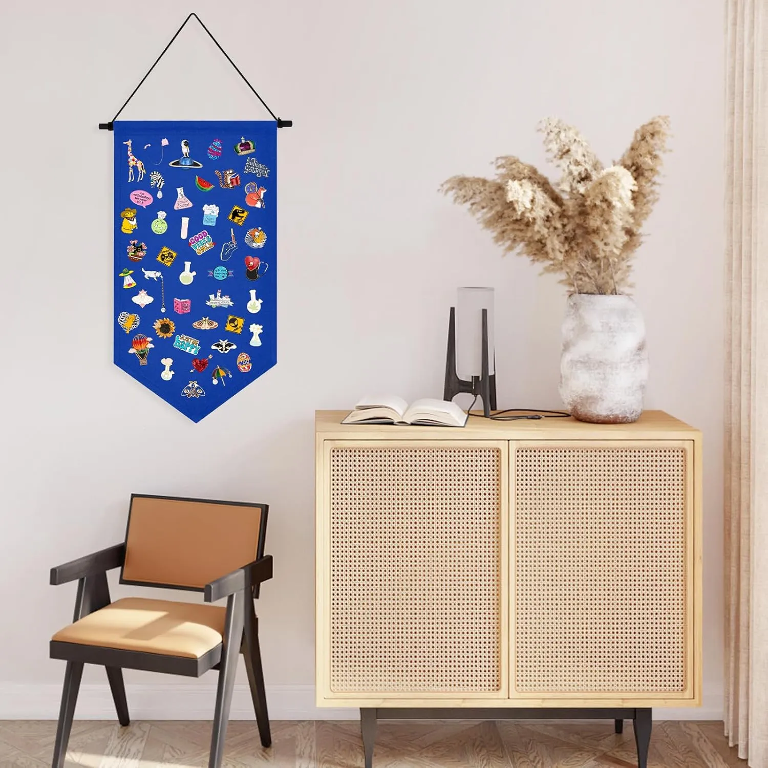 Wall Hanging Brooch Jewelry Storage Case Canvas Display Stand Enamel Pin Display Banner Holder Earrings Necklace Glitter Pin Collection Organizer (Blue)