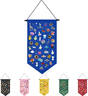 Wall Hanging Brooch Jewelry Storage Case Canvas Display Stand Enamel Pin Display Banner Holder Earrings Necklace Glitter Pin Collection Organizer (Blue)