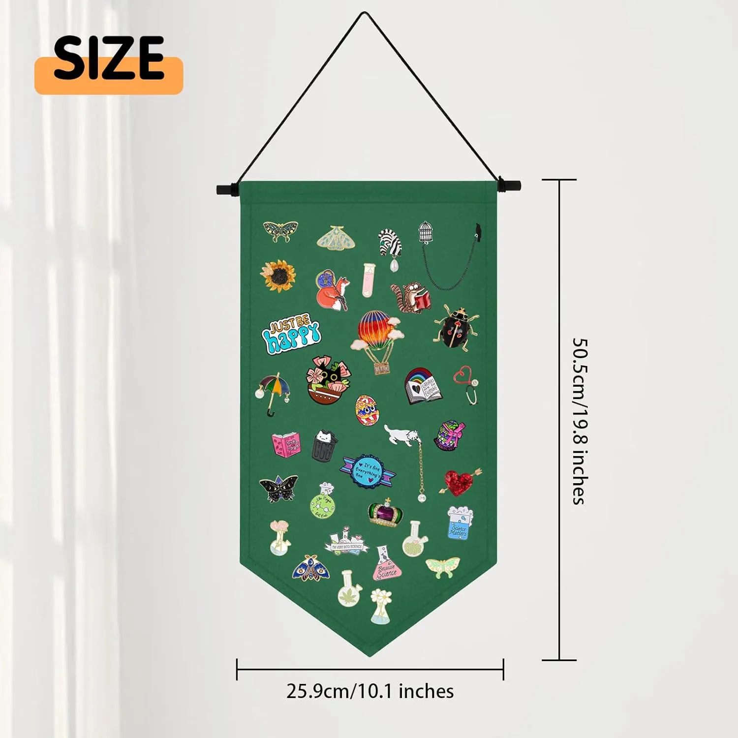 Wall Hanging Brooch Jewelry Storage Case Canvas Display Stand Enamel Pin Display Banner Holder Earrings Necklace Glitter Pin Collection Organizer (Green)