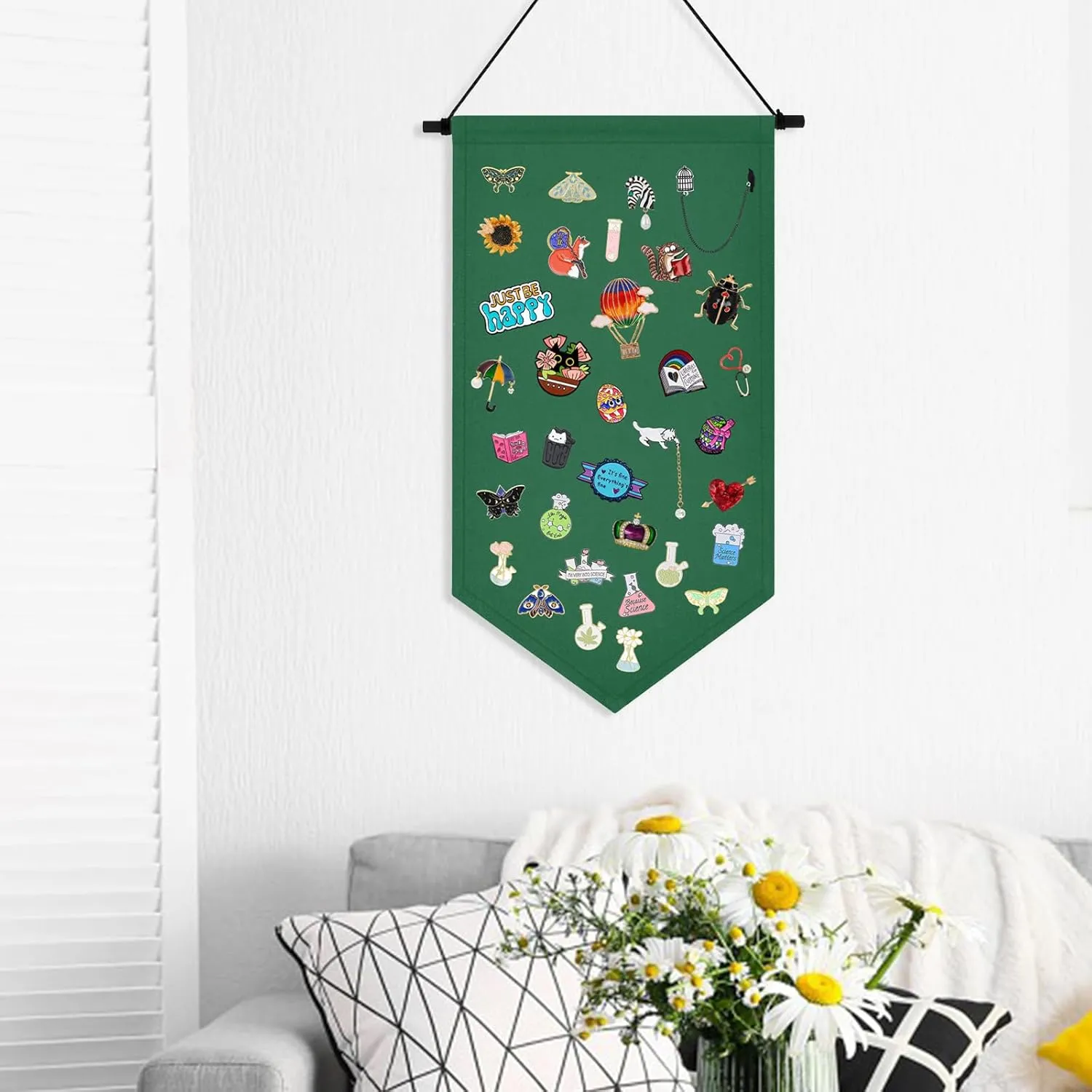 Wall Hanging Brooch Jewelry Storage Case Canvas Display Stand Enamel Pin Display Banner Holder Earrings Necklace Glitter Pin Collection Organizer (Green)
