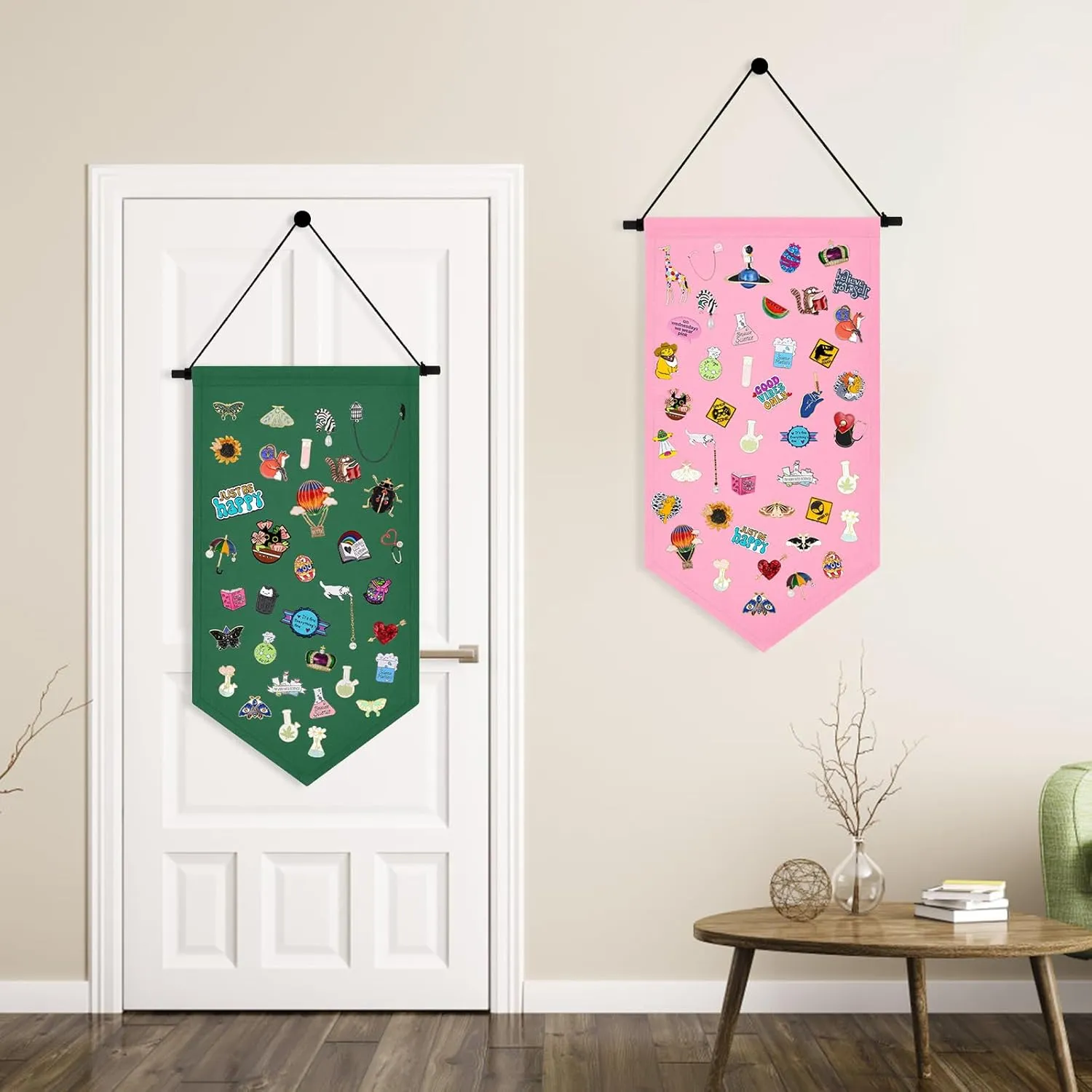 Wall Hanging Brooch Jewelry Storage Case Canvas Display Stand Enamel Pin Display Banner Holder Earrings Necklace Glitter Pin Collection Organizer (Green)