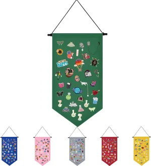 Wall Hanging Brooch Jewelry Storage Case Canvas Display Stand Enamel Pin Display Banner Holder Earrings Necklace Glitter Pin Collection Organizer (Green)